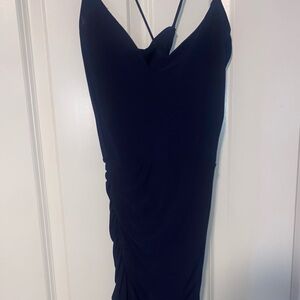 Elegant Navy Blue Ruched Dress